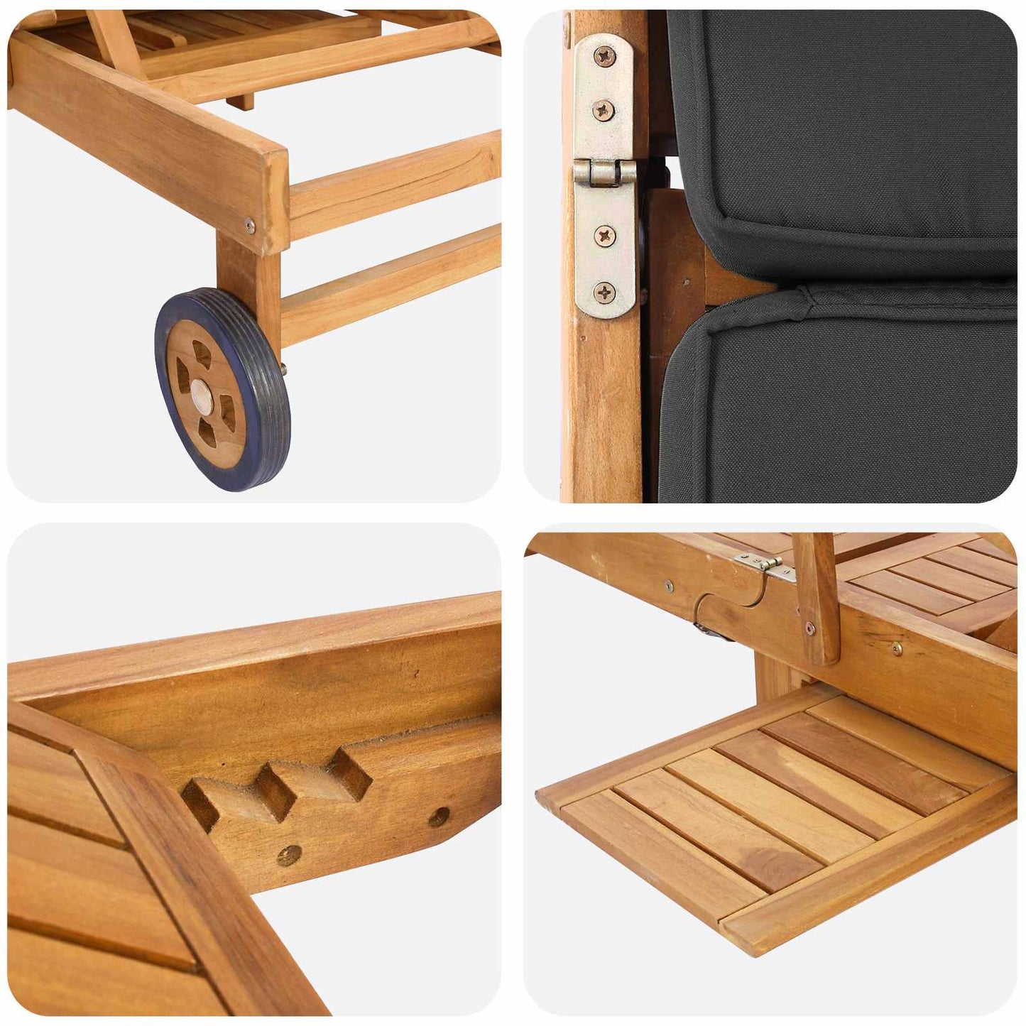 vidaXL Sun Lounger with Cushion Solid Teak Wood Brown and Dark Grey