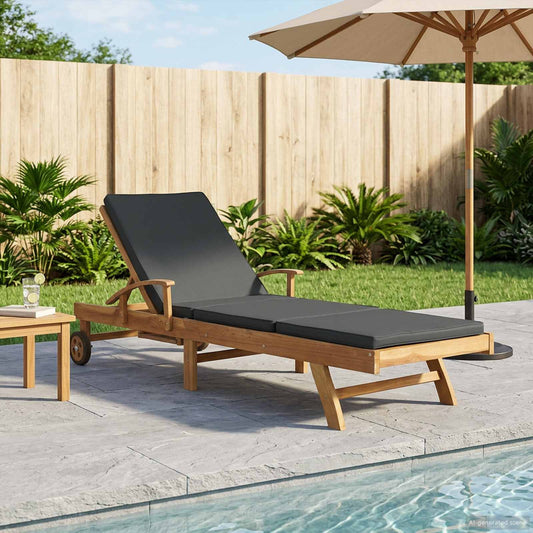 vidaXL Sun Lounger with Cushion Solid Teak Wood Brown and Dark Grey