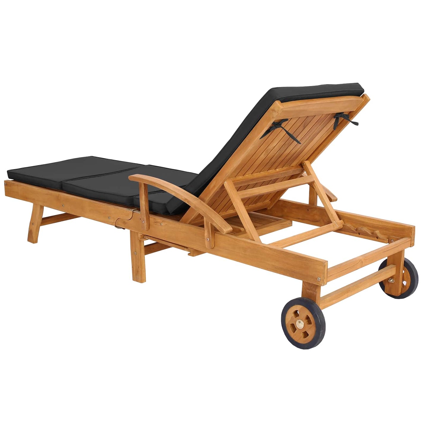vidaXL Sun Lounger with Cushion Solid Teak Wood Brown and Dark Grey