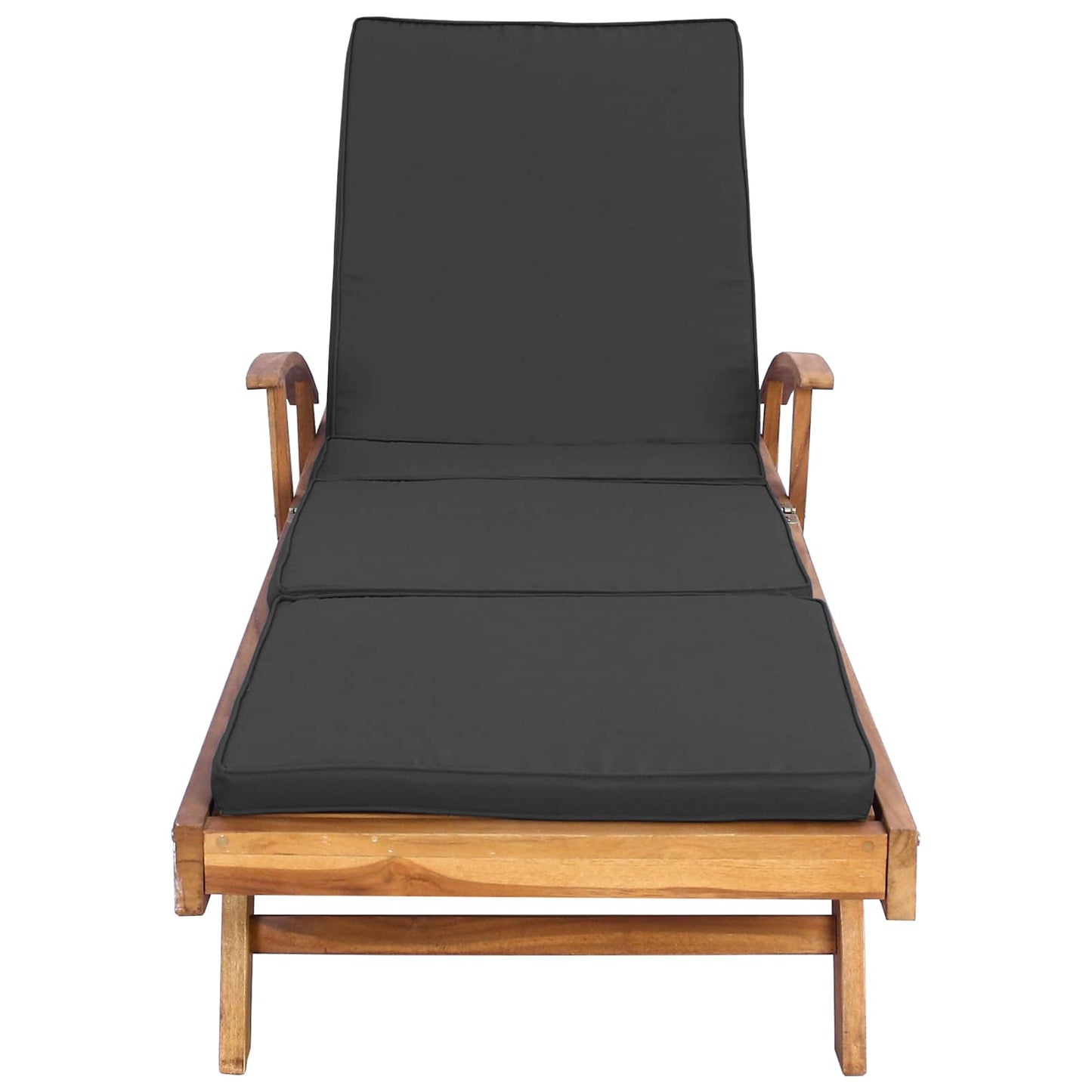 vidaXL Sun Lounger with Cushion Solid Teak Wood Brown and Dark Grey