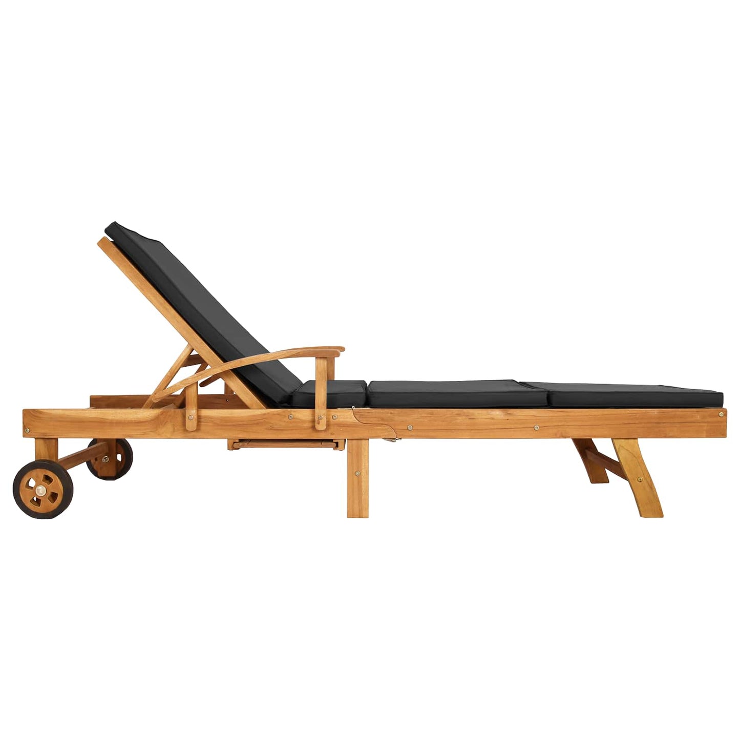 vidaXL Sun Lounger with Cushion Solid Teak Wood Brown and Dark Grey