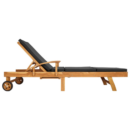 vidaXL Sun Lounger with Cushion Solid Teak Wood Brown and Dark Grey