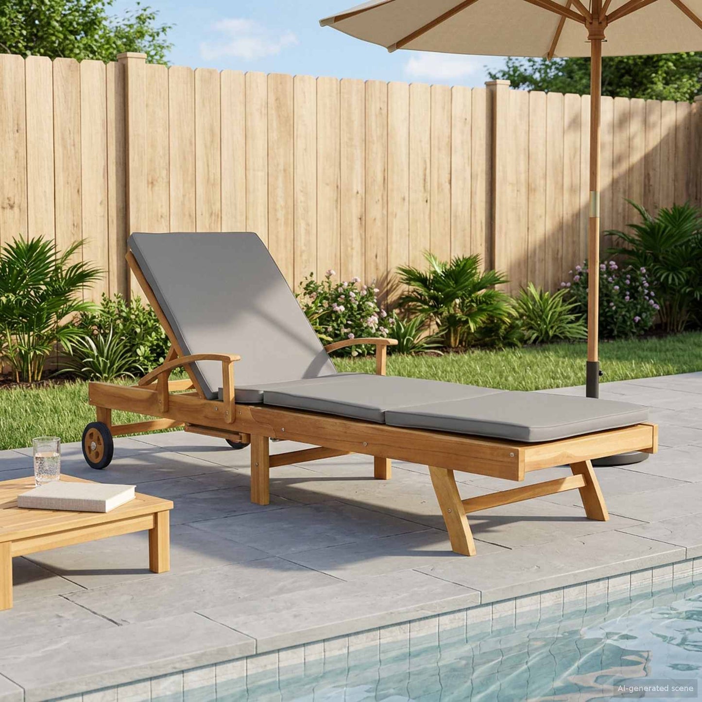 vidaXL Sun Lounger with Cushion 100% Polyester Solid-Teak
