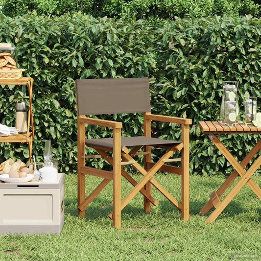vidaXL Director Chair Brown and Taupe Solid Teak Wood