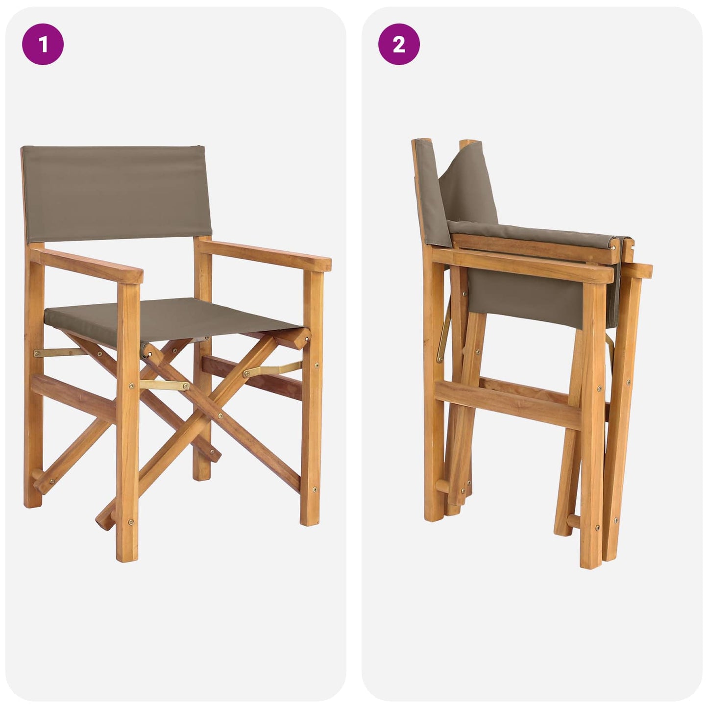 vidaXL Director Chair Brown and Taupe Solid Teak Wood