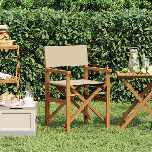 vidaXL Director Chair Brown and Beige Solid Teak Wood