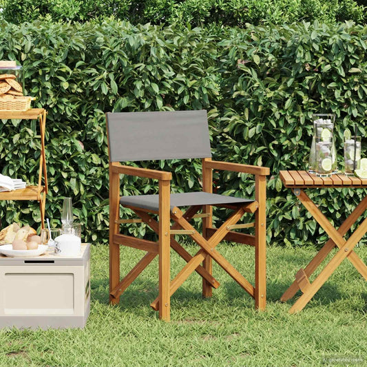 vidaXL Director Chair Brown and Light Grey Solid Teak Wood