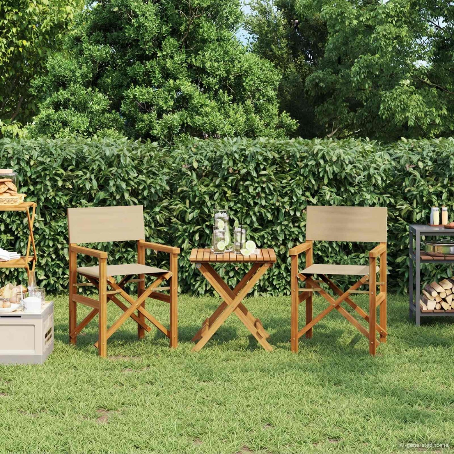 vidaXL Director Chair Brown and Beige Solid Teak Wood