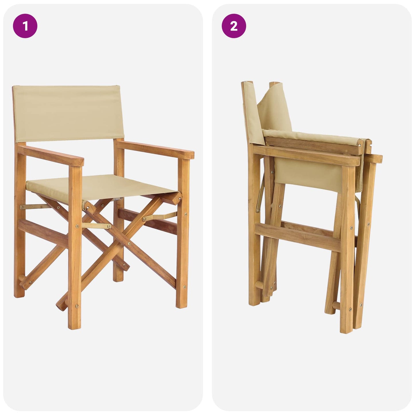 vidaXL Director Chair Brown and Beige Solid Teak Wood