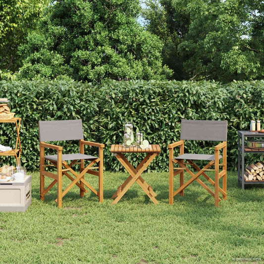 vidaXL Director Chair Brown and Light Grey Solid Teak Wood