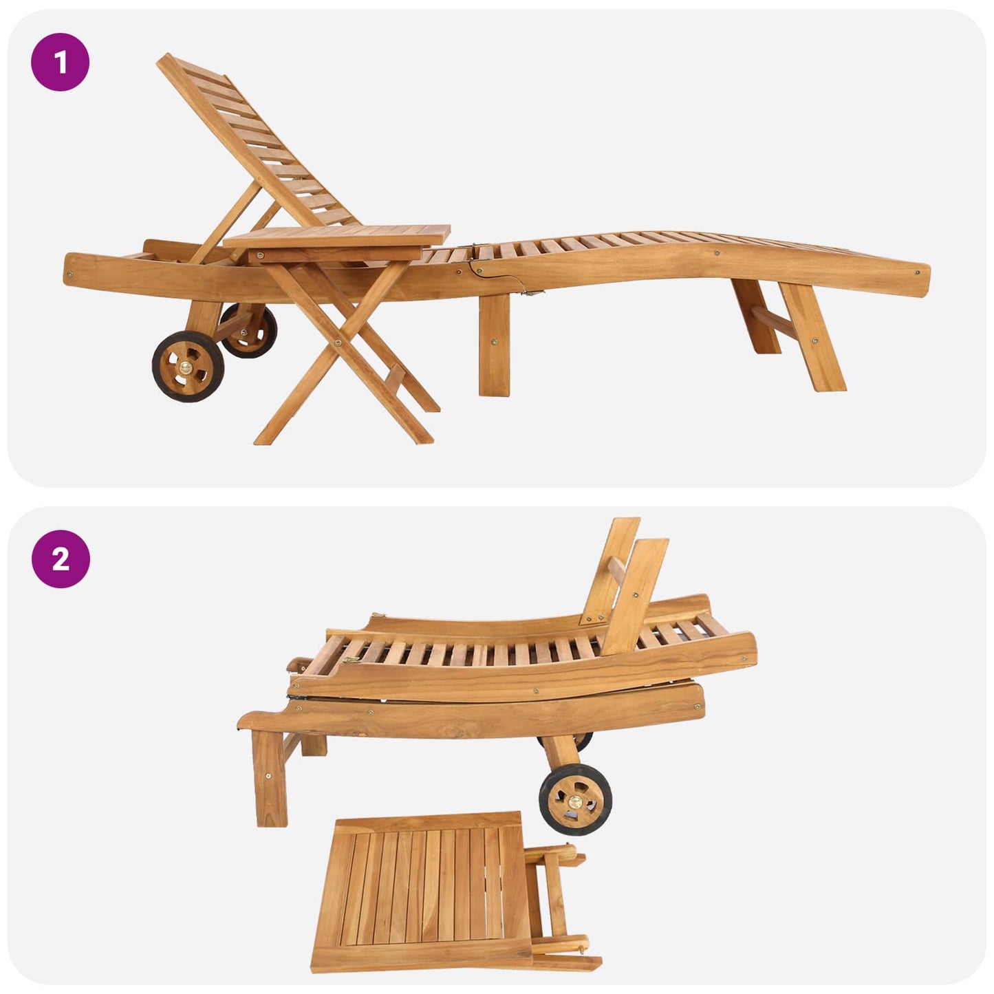 vidaXL Sun Lounger 2 pcs Brown Solid Teak Wood