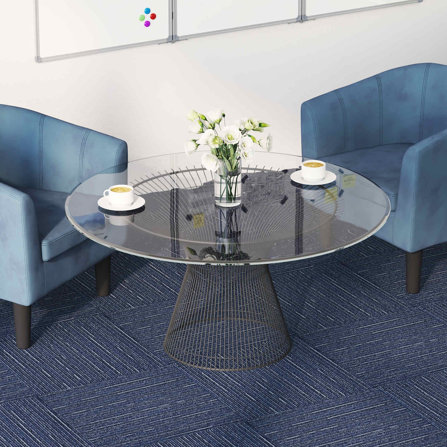 vidaXL Carpet Tile Striped Blue 50 x 50 cm 20 pcs PP and Bitumen