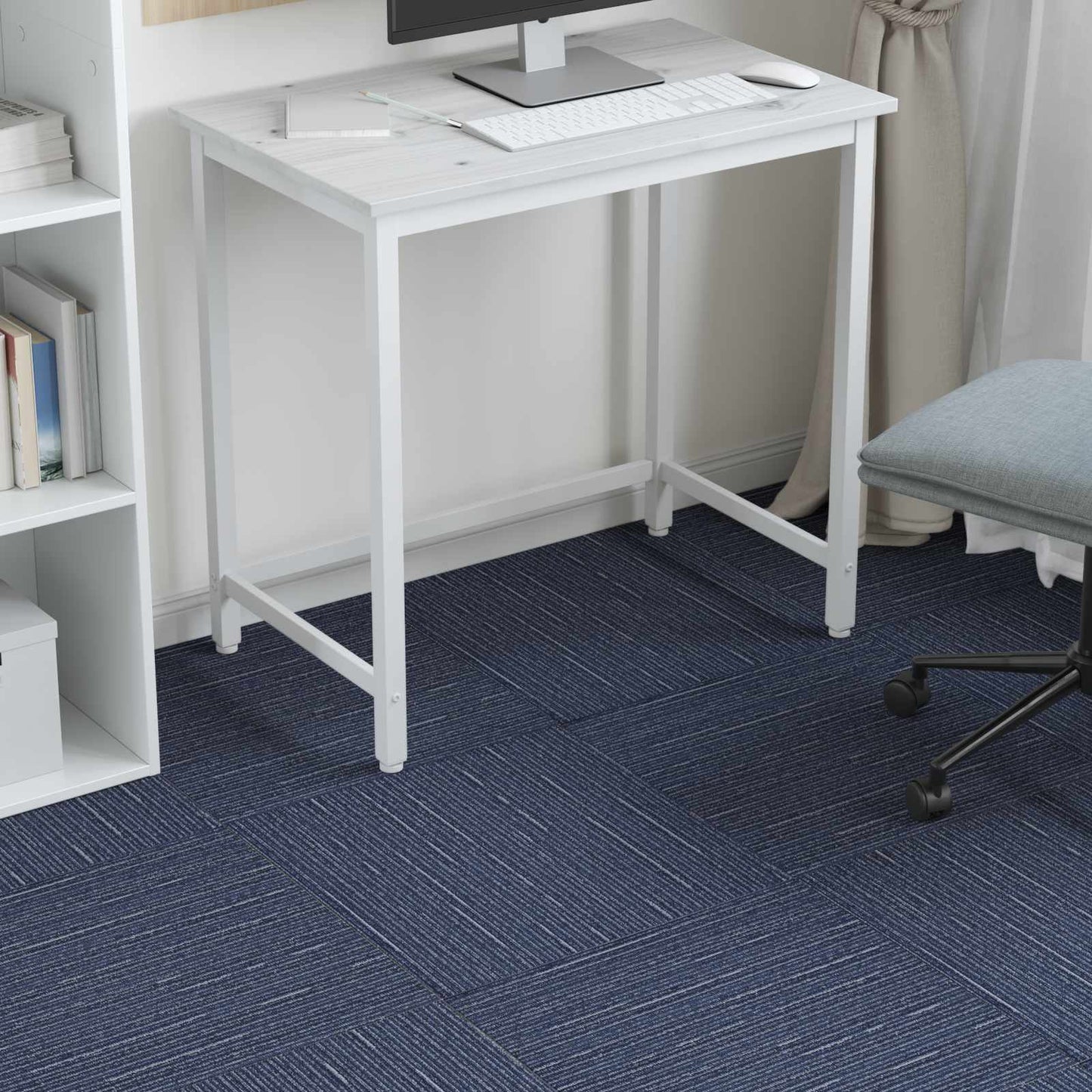 vidaXL Carpet Tile Striped Blue 50 x 50 cm 20 pcs PP and Bitumen