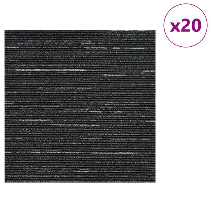 vidaXL Carpet Tile Striped Black 50 x 50 cm 20 pcs PP and Bitumen