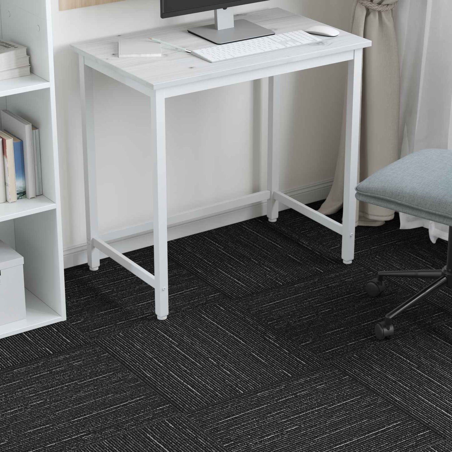 vidaXL Carpet Tile Striped Black 50 x 50 cm 36 pcs PP and Bitumen