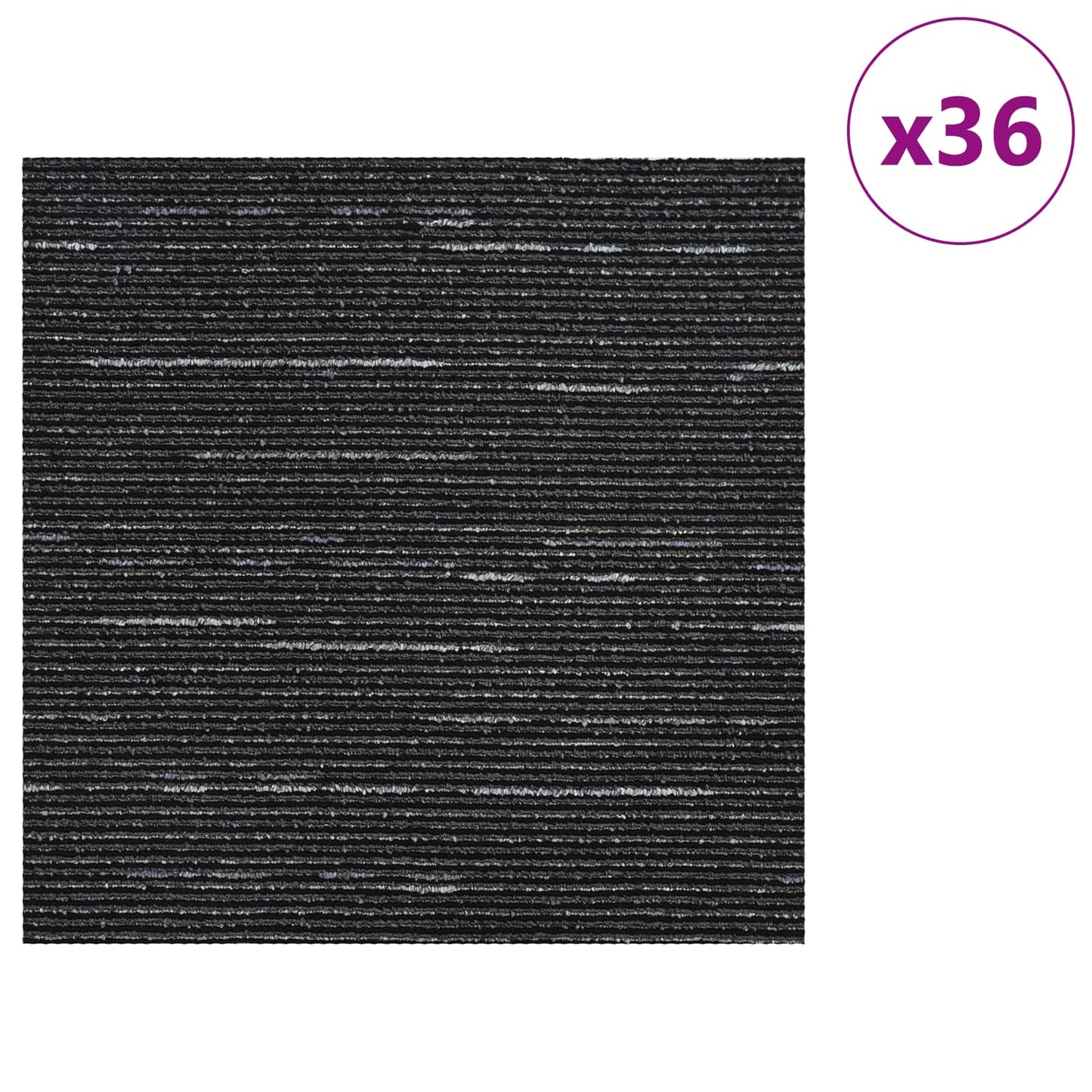 vidaXL Carpet Tile Striped Black 50 x 50 cm 36 pcs PP and Bitumen