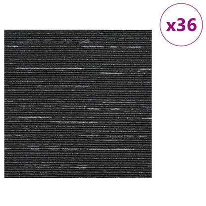 vidaXL Carpet Tile Striped Black 50 x 50 cm 36 pcs PP and Bitumen