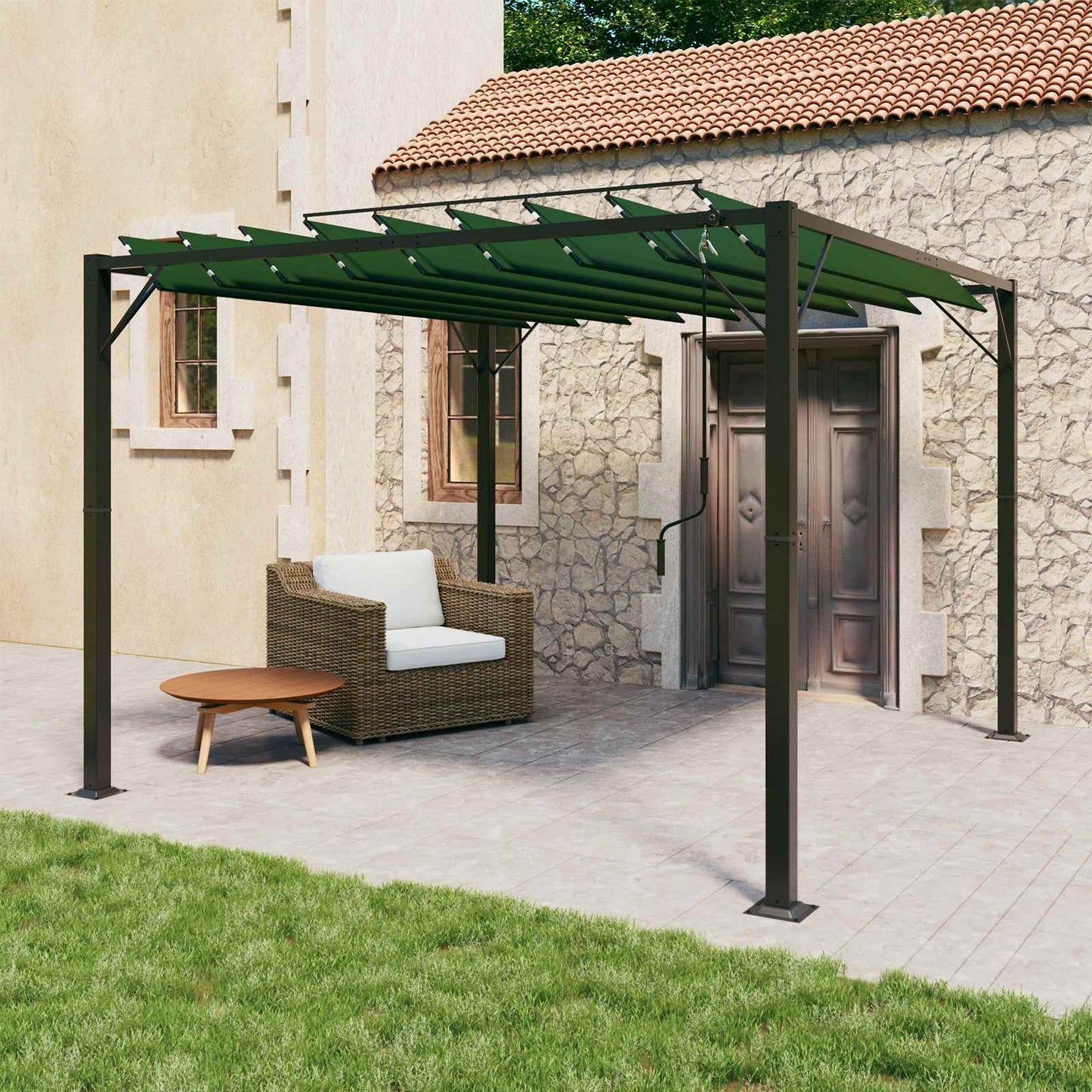 vidaXL Gazebo with Louvered Roof 3 x 3 x 2.14 m Green