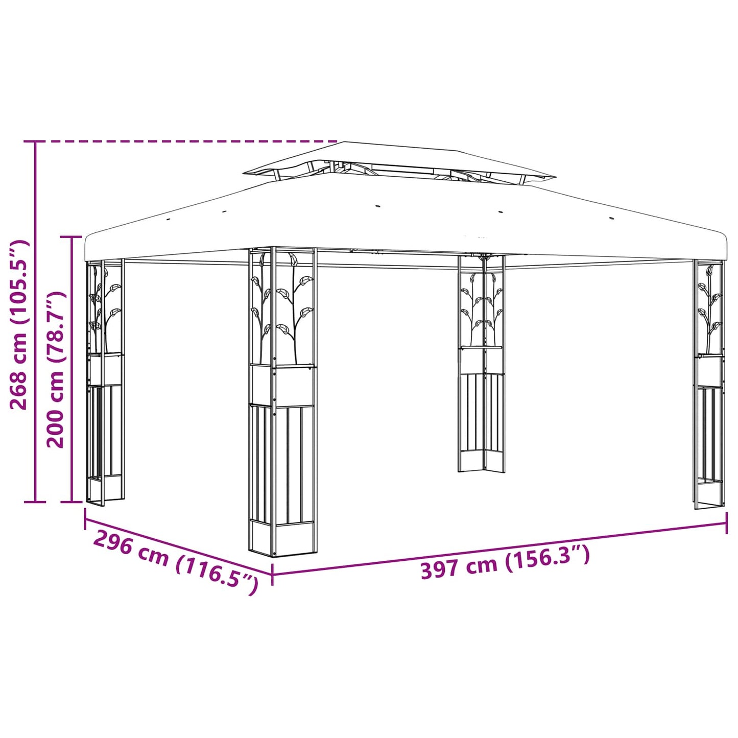 vidaXL Gazebo 3.97 x 2.96 x 2.68 m Wine Red Polyester and Steel