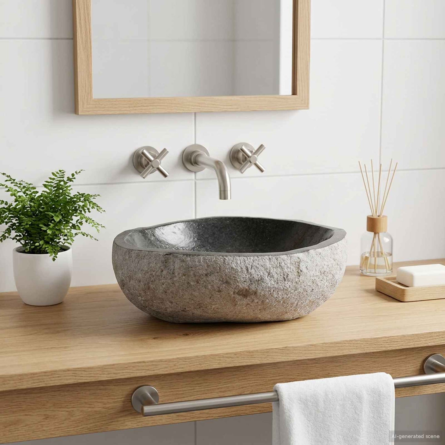 vidaXL Basin Oval Grey (32-37) x (27-30) x 12 cm Riverstone