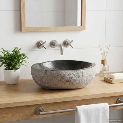 vidaXL Basin Oval Grey (32-37) x (27-30) x 12 cm Riverstone