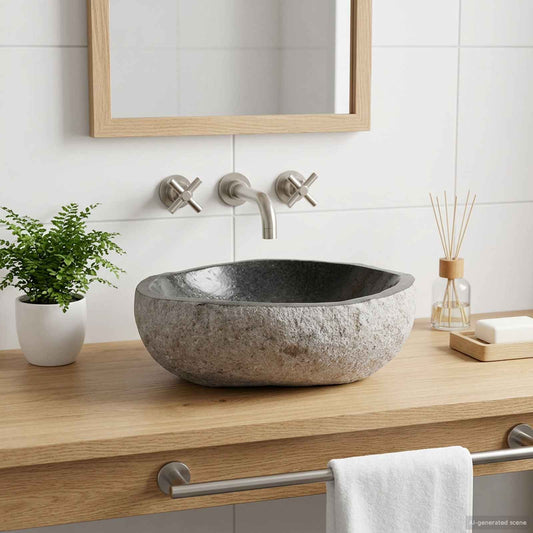 vidaXL Basin Oval Grey (32-37) x (27-30) x 12 cm Riverstone