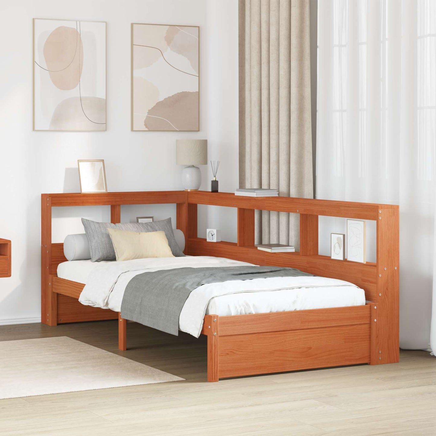 vidaXL Bookcase Bed with Headboard with Storage Solid Pine Wood
