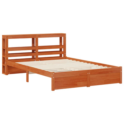 vidaXL Bed Frame with Headboard with Storage Wax Brown Solid Pine Wood