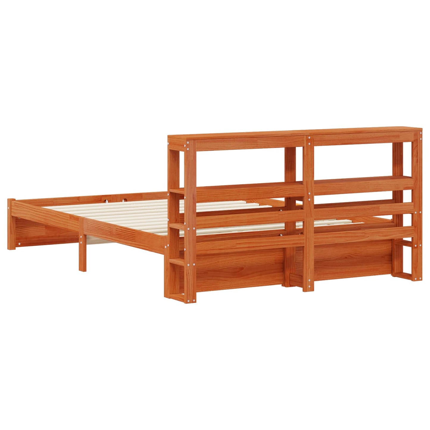 vidaXL Bed Frame with Headboard with Storage Wax Brown Solid Pine Wood