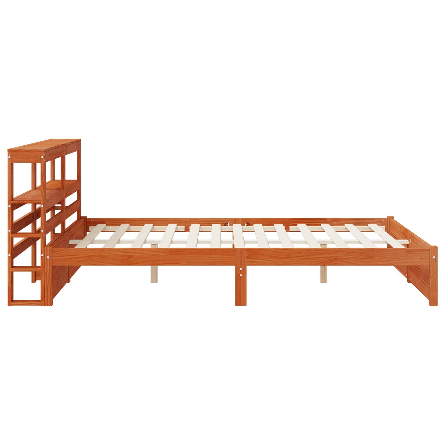 vidaXL Bed Frame with Headboard with Storage Wax Brown Solid Pine Wood
