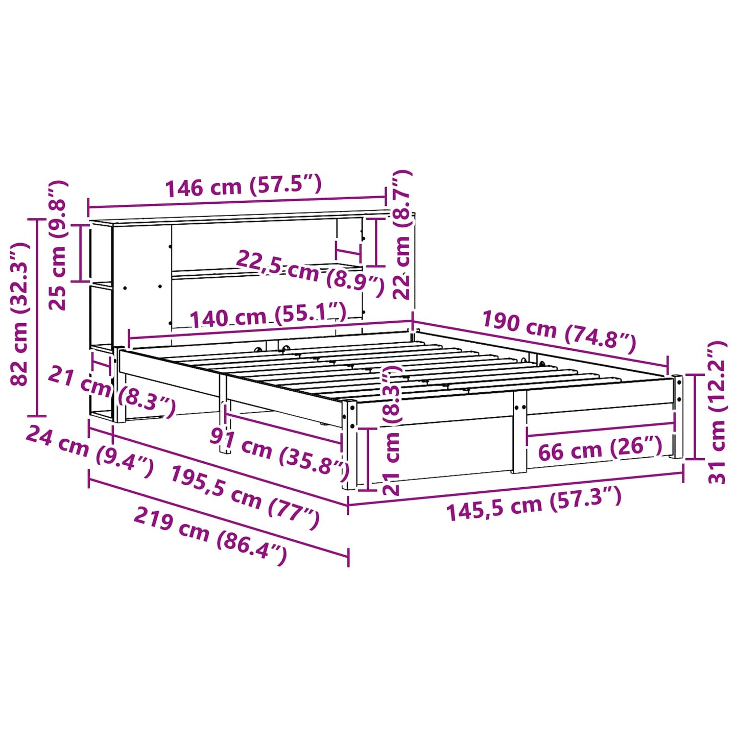 vidaXL Bed Frame with Storage Headboard Wax Brown 140 x 190 cm