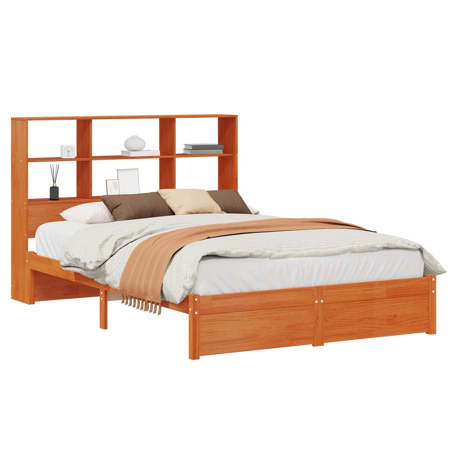 vidaXL Bed Frame with Storage Headboard Wax Brown 140 x 190 cm