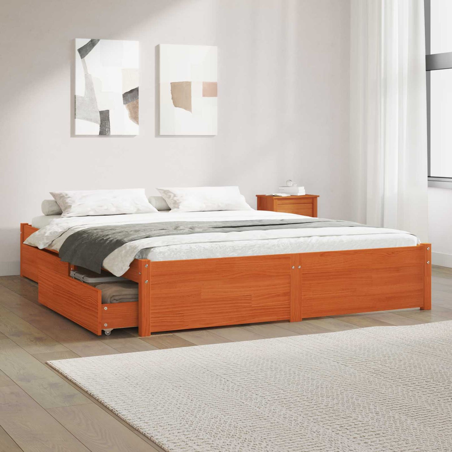 vidaXL Bed Frame with Drawer with Storage Solid Pine Wood