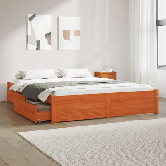 vidaXL Bed Frame with Drawer with Storage Solid Pine Wood