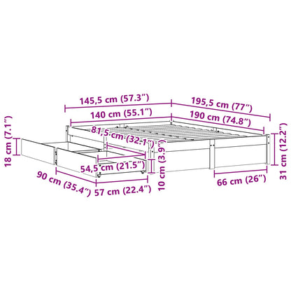 vidaXL Bed Frame with Drawer with Storage Solid Pine Wood