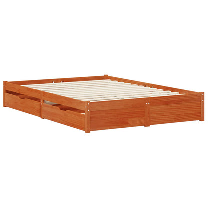 vidaXL Bed Frame with Drawer with Storage Wax Brown Solid Pine Wood