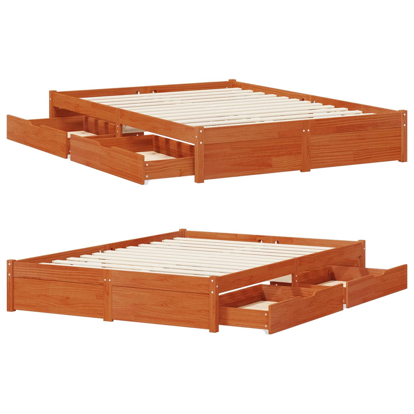 vidaXL Bed Frame with Drawer with Storage Wax Brown Solid Pine Wood