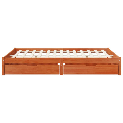 vidaXL Bed Frame with Drawer with Storage Wax Brown Solid Pine Wood