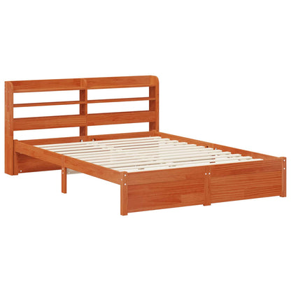 vidaXL Bed Frame with Headboard with Storage Wax Brown Solid Pine Wood