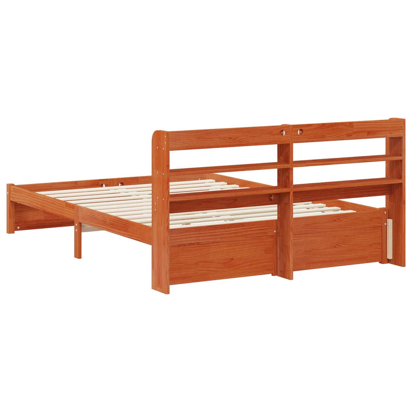 vidaXL Bed Frame with Headboard with Storage Wax Brown Solid Pine Wood