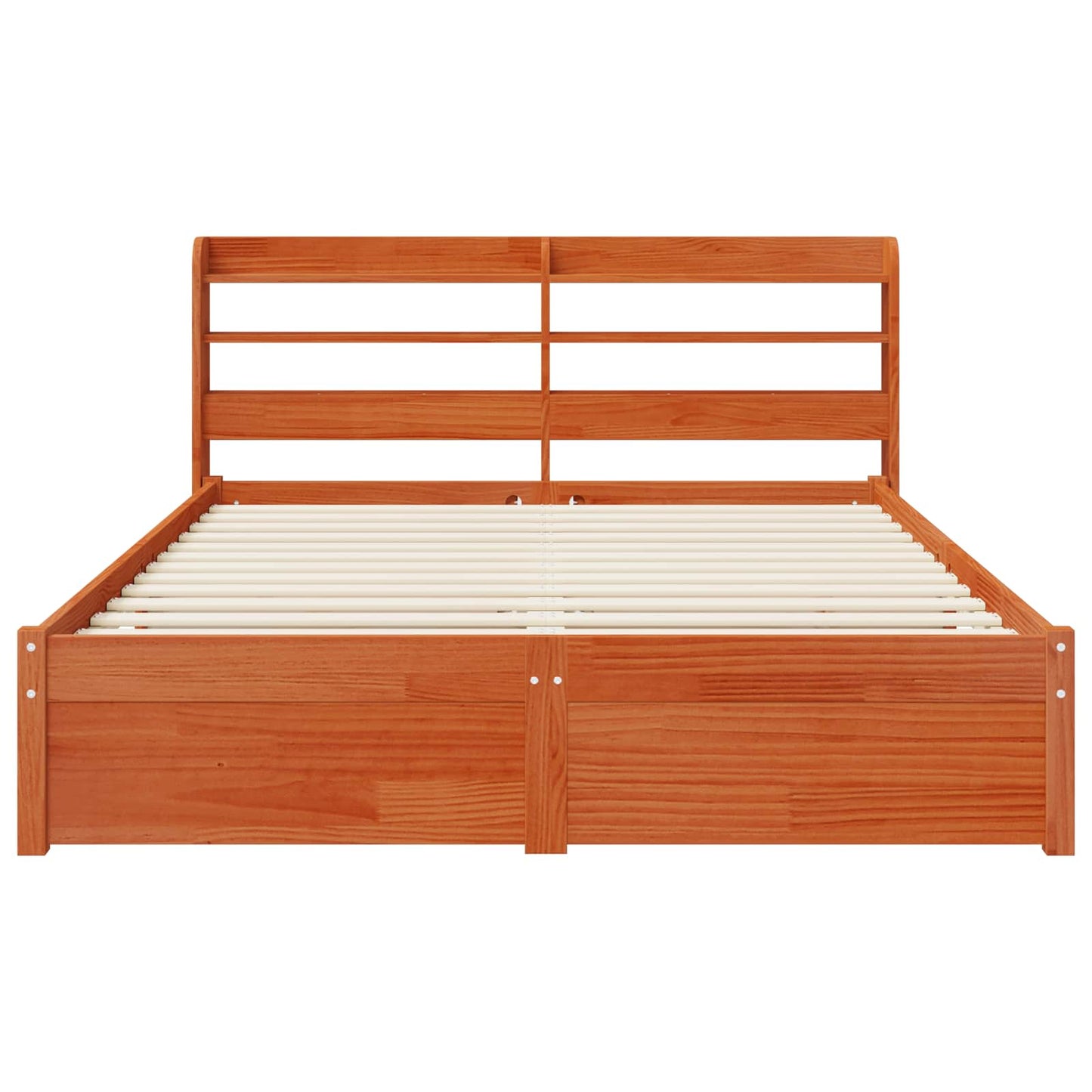 vidaXL Bed Frame with Headboard with Storage Wax Brown Solid Pine Wood