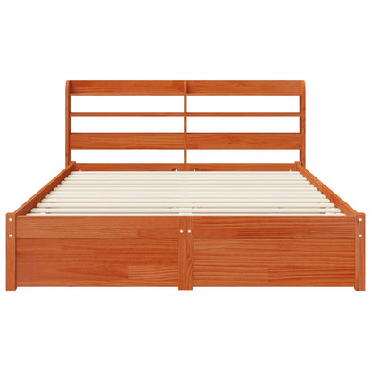 vidaXL Bed Frame with Headboard with Storage Wax Brown Solid Pine Wood