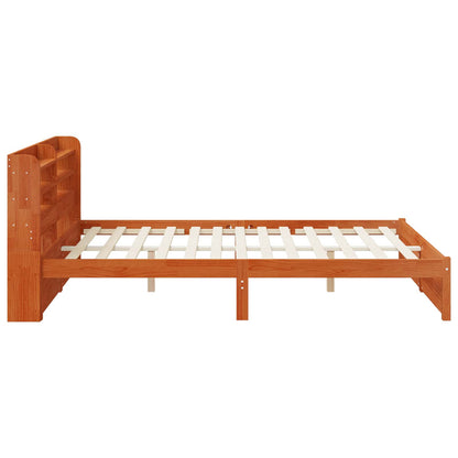 vidaXL Bed Frame with Headboard with Storage Wax Brown Solid Pine Wood