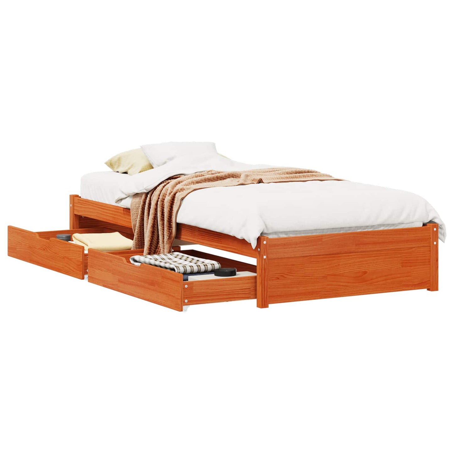 vidaXL Bed Frame with Drawer with Storage Wax Brown Solid Pine Wood