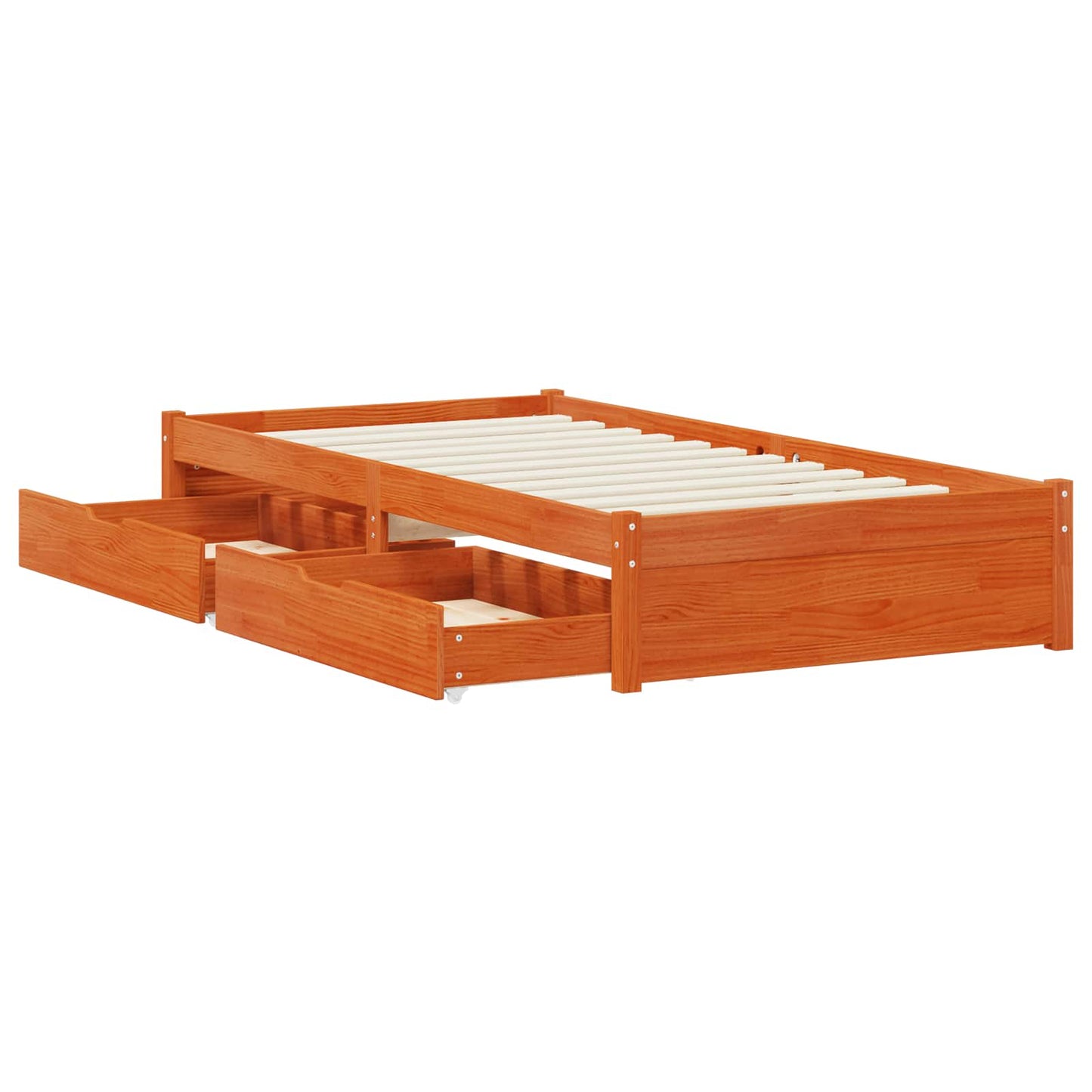 vidaXL Bed Frame with Drawer with Storage Wax Brown Solid Pine Wood