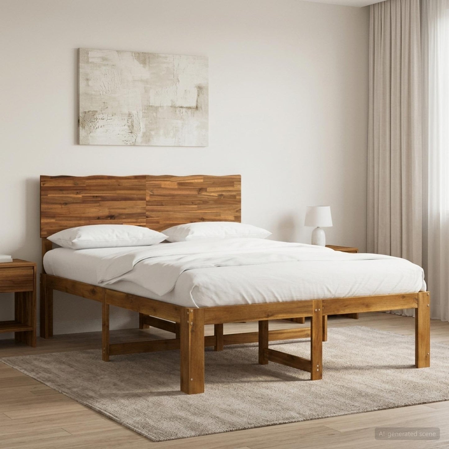 vidaXL Double Bed Frame with Headboard ROSTOCK Natural 120 x 190 cm