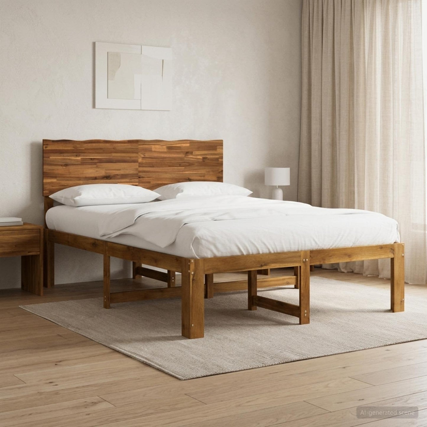 vidaXL Double Bed Frame with Headboard ROSTOCK Natural 120 x 200 cm