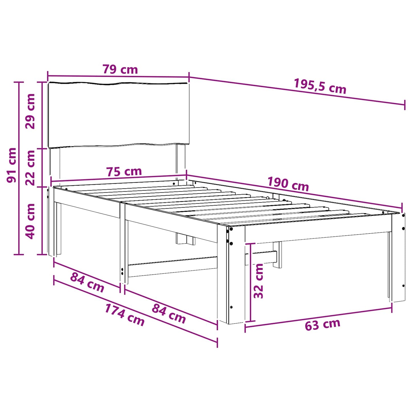 vidaXL Single Bed Frame with Headboard ROSTOCK Natural 75 x 190 cm