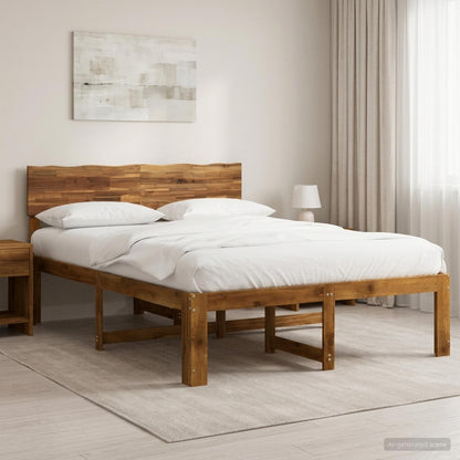vidaXL Double Bed Frame with Headboard ROSTOCK Natural 135 x 190 cm