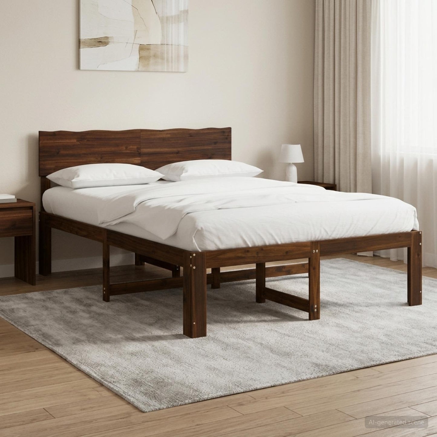 vidaXL Double Bed Frame with Headboard ROSTOCK Dark Brown 140 x 190 cm